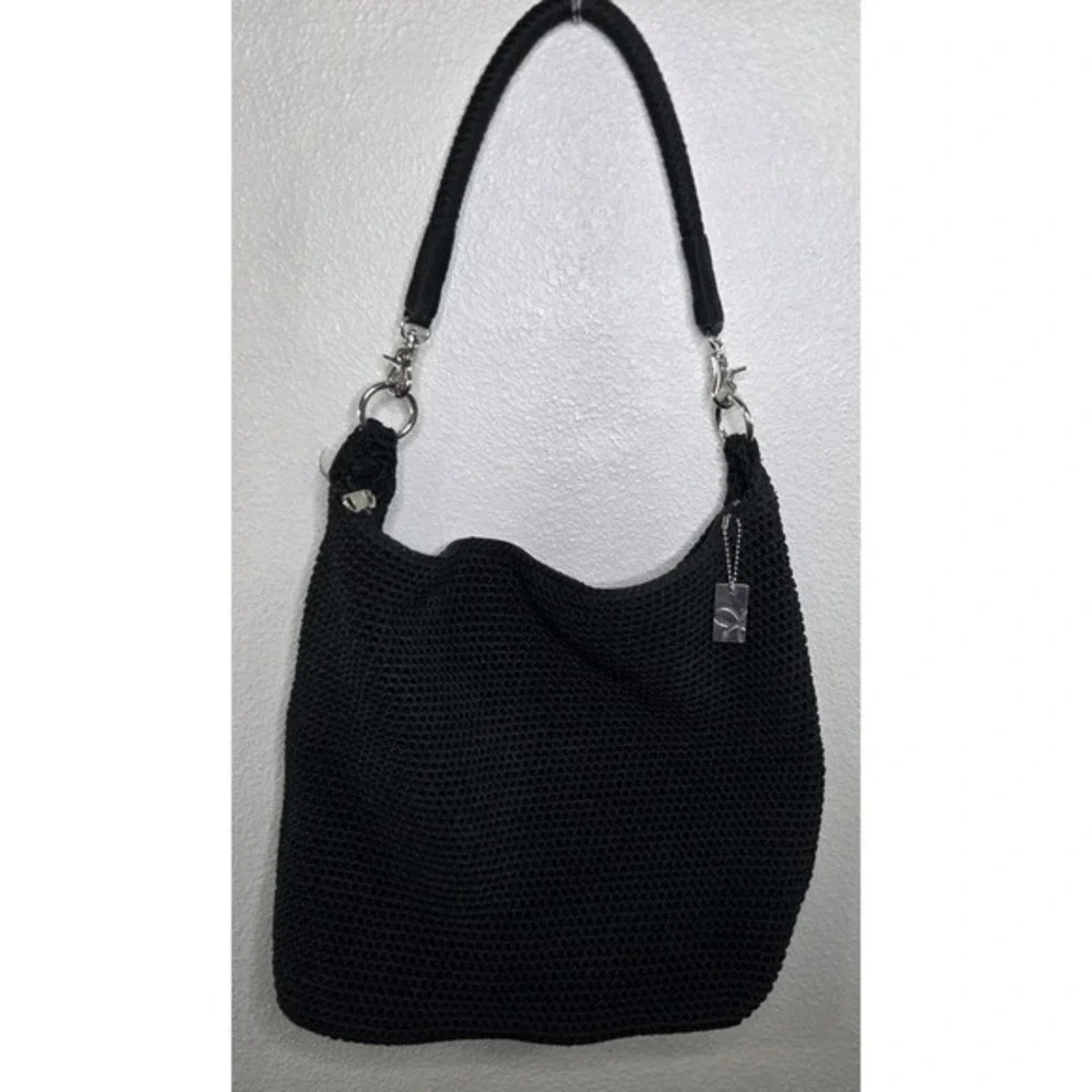 The Sak‎ Black Crochet Shoulder Bag Silver Hardware